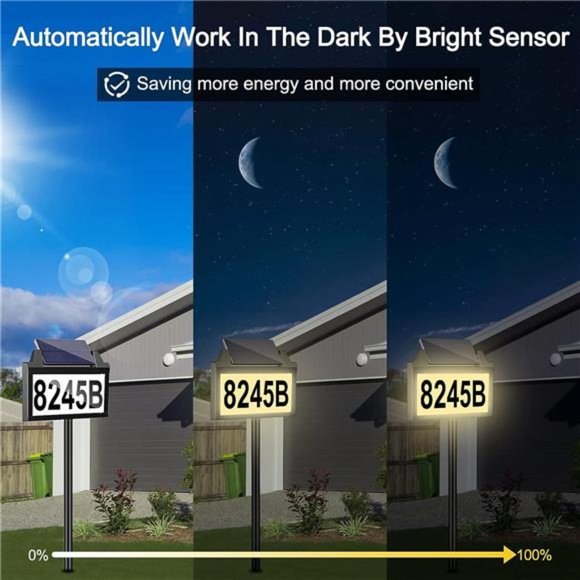 Solar Address Sign,House Number for Outside Rechargeable LED Illuminated Lighted - Picture 5 of 6